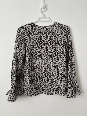 Bluenotes Leopard Print Long Sleeve Blouse Tie Cuff Flared Sleeve Animal XS